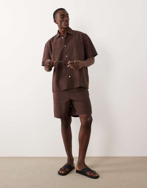 Selected seersucker short sleeve shirt in brown - part of a set, 2 of 5