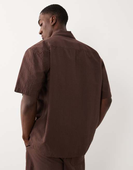 Selected seersucker short sleeve shirt in brown - part of a set, 3 of 5