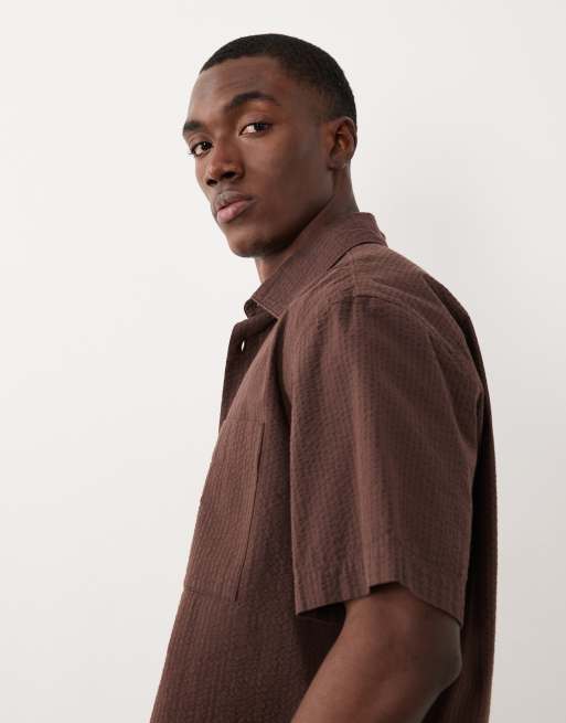 Selected seersucker short sleeve shirt in brown - part of a set, 4 of 5
