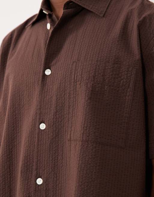 Selected seersucker short sleeve shirt in brown - part of a set, 5 of 5