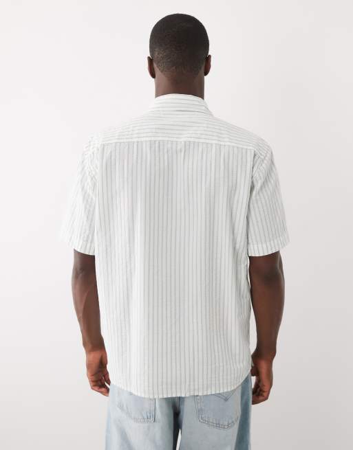 Selected seersucker short sleeve shirt in cream stripe, 2 of 5