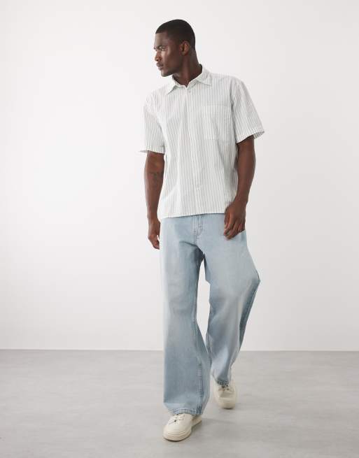 Selected seersucker short sleeve shirt in cream stripe, 3 of 5