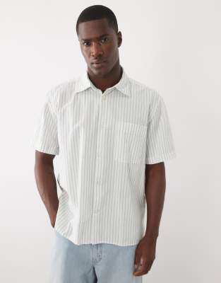 Selected Seersucker Short Sleeve Shirt In Gray