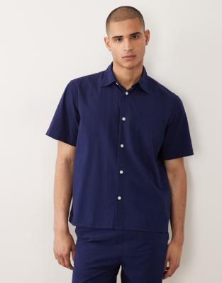 Selected seersucker short sleeve shirt in navy - part of a set ocean cavern