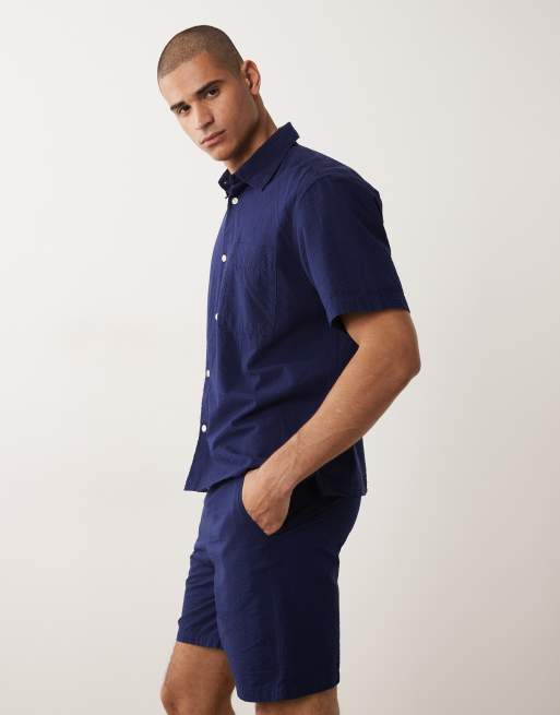 Selected seersucker shorts in navy (part of a set), 2 of 5