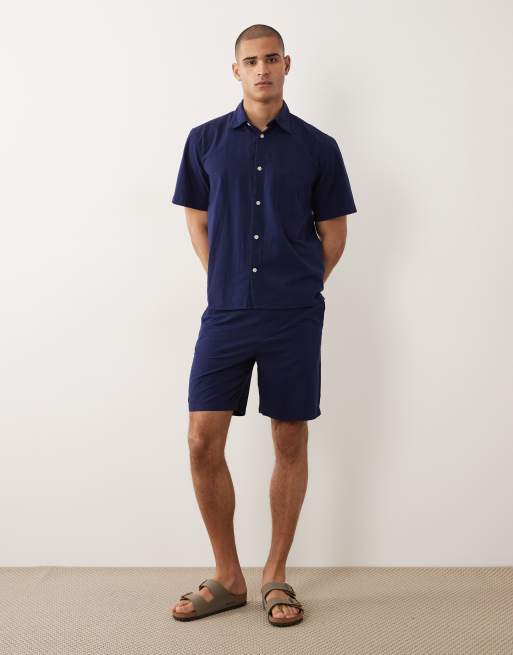 Selected seersucker shorts in navy (part of a set), 3 of 5