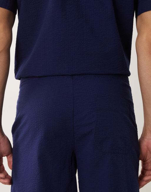 Selected seersucker shorts in navy (part of a set), 4 of 5