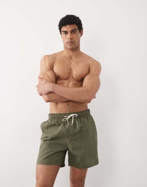 Selected seersucker swim shorts in green - view 1