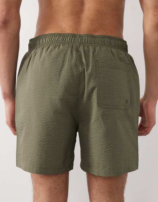 Selected seersucker swim shorts in green, 4 of 5