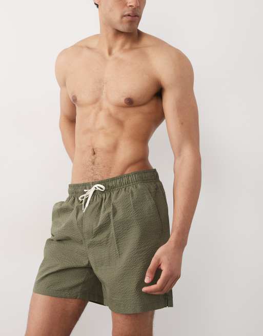Selected seersucker swim shorts in green, 5 of 5