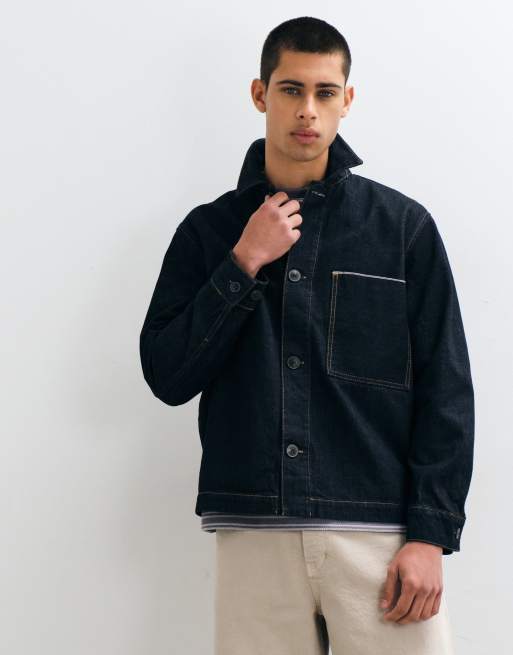 Selected set: selvedge denimjacka med kontrastsömmar i mörkblå, 2 av 5