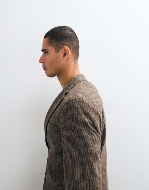 Selected set slim fit wool blend check blazer in brown , 4 of 5