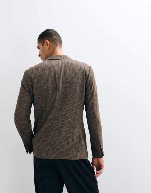 Selected set slim fit wool blend check blazer in brown , 5 of 5