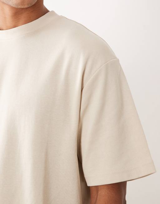 Selected - Set van 3 oversized T-shirts van zware stof in beige, bruin en kaki, 5 van 5