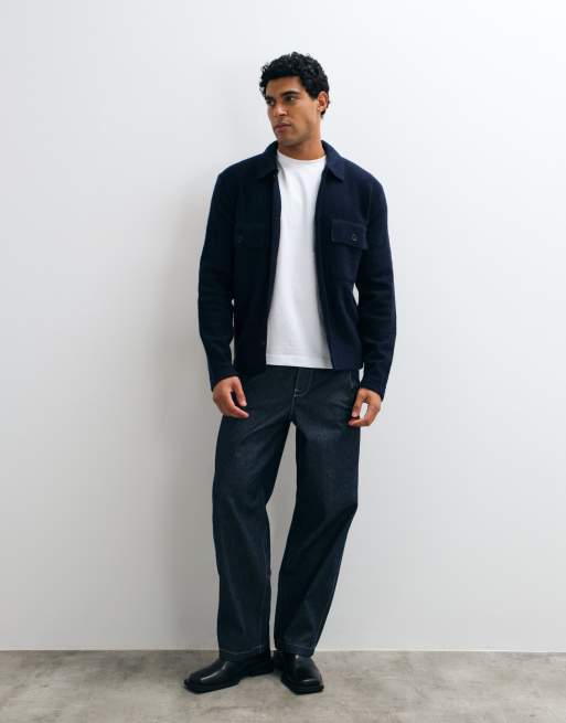 Selected Shacket aus 100 % Wolle mit Struktur in Marineblau, 4 von 5