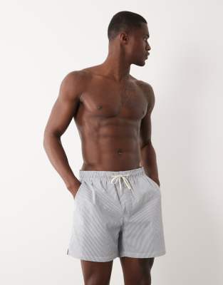Selected - Short de bain en crépon rayé - Bleu