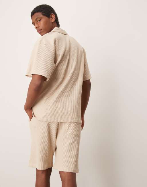 Bauzuoyo Ensemble Survêtement Été Homme 2 Pièces – T-shirt Manches Courtes Col V + Short Ample – Tissu Gaufré Léger Respirant – Décontracté Sport