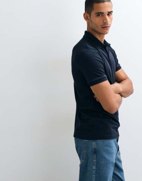 Selected short sleeve polo shirt in navy - view 1
