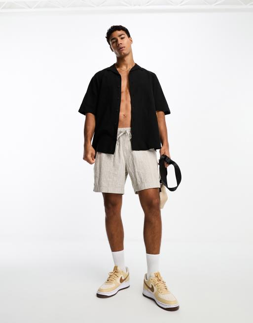Selected short sleeve revere collar linen shirt in black , 4 of 4