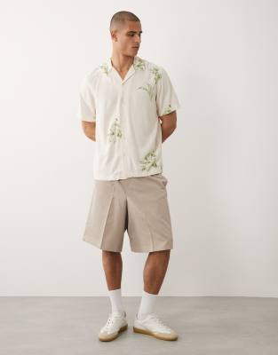 Selected Short Sleeve Shirt With Floral Print In White