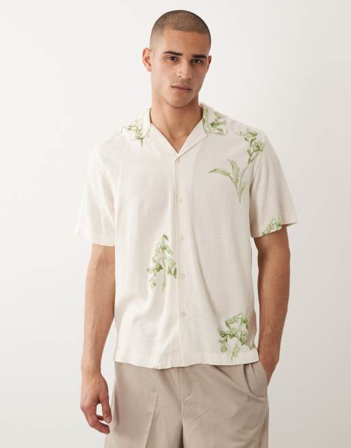 Selected short sleeve shirt with floral print in cream, 2 of 5