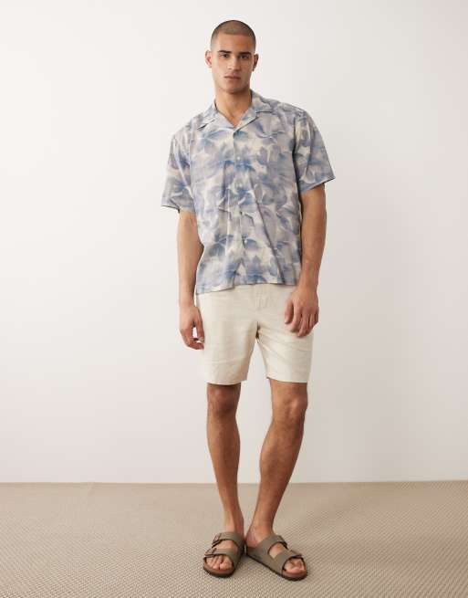 Selected short sleeve shirt with leave print in blue, 2 of 5