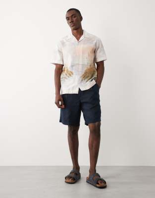 Selected Short Sleeve Shirt With Sunset Print In White