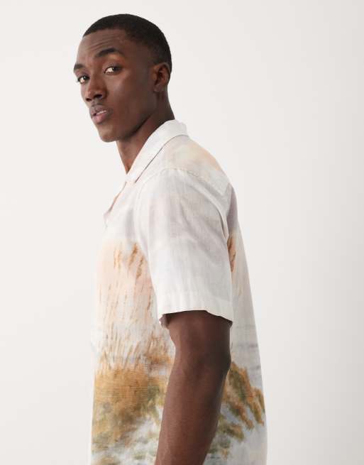 Selected short sleeve shirt with sunset print in cream, 4 of 5