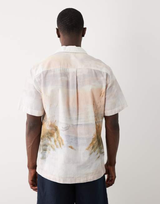 Selected short sleeve shirt with sunset print in cream, 5 of 5