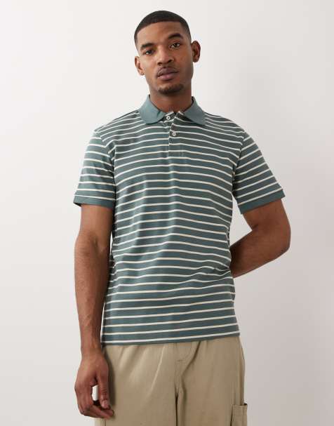 Selected short sleeve stripe polo in green
