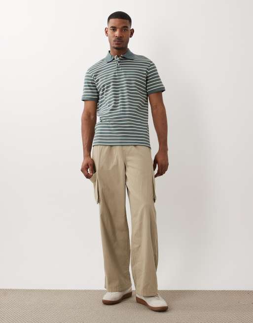 Selected short sleeve striped polo in green, 3 of 5