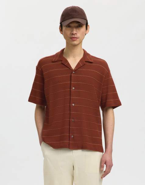 Selected Short sleeved shirt in cherry mahogany - view 1