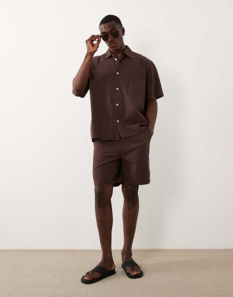 Selected – Shorts aus Seersucker in Braun, Kombiteil - view 1