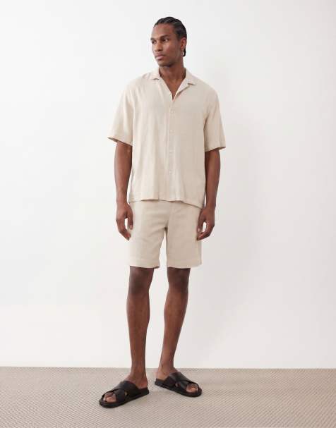 Selected - Shorts met textuur in beige, deel van co-ord set - view 1