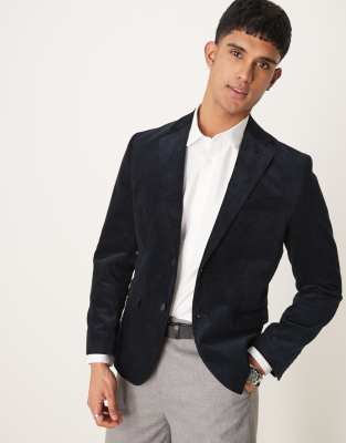 Selected Single breasted blazer in navy cord