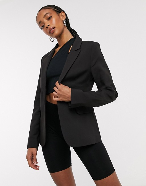 Selected single breasted fitted blazer in black