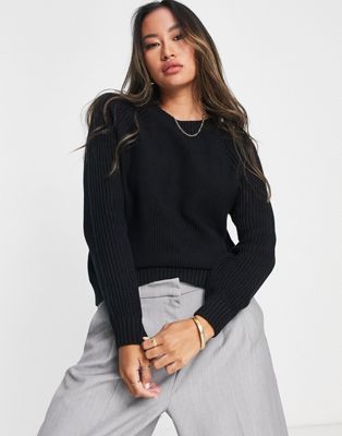 Selected Sira chunky knit crew neck jumper in black