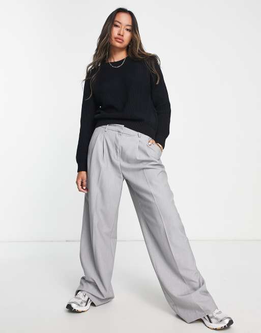 Selected Sira chunky knit crew neck sweater in black, 2 of 4