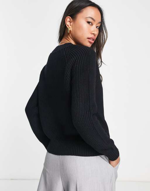 Selected Sira chunky knit crew neck sweater in black, 3 of 4