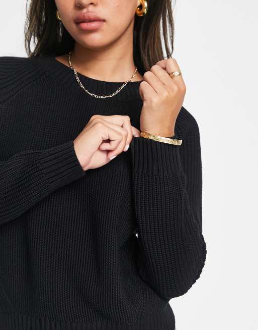 Selected Sira chunky knit crew neck sweater in black, 4 of 4