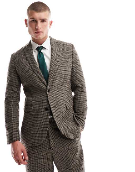 Selected slim blazer in brown