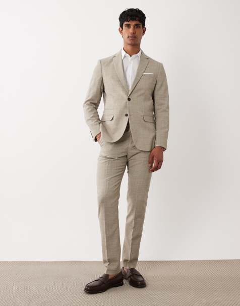 Selected – Slim-Fit-Anzug aus Leinenmix in Beige - view 1