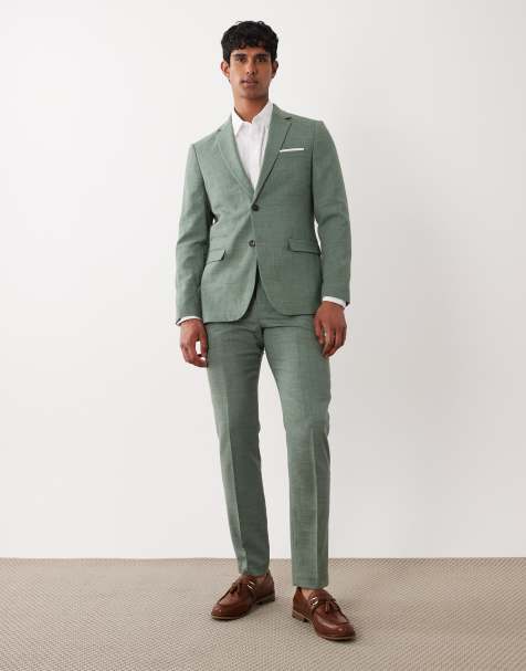 Selected – Slim-Fit-Anzug aus Leinenmix in Grün - view 1