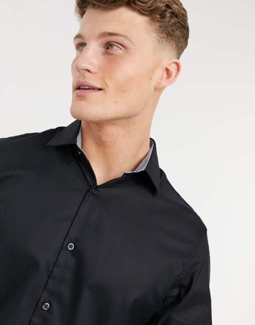Selected slim fit easy iron smart shirt in black, 3 of 4