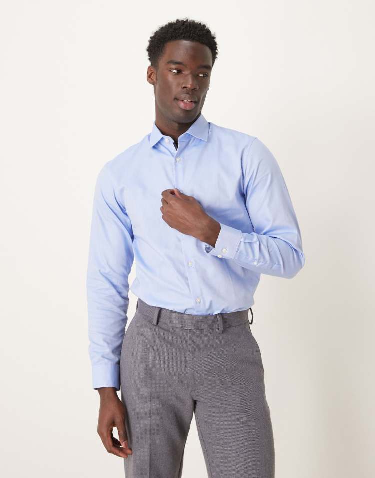 Selected slim fit easy iron smart shirt in light blue