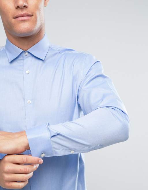 Selected slim fit easy iron smart shirt in light blue , 3 of 4