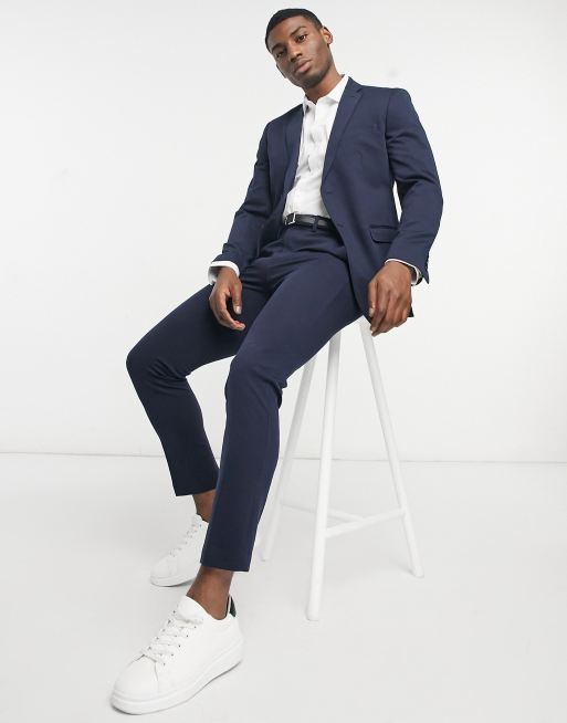 Selected slim fit jersey suit jacket in navy, 4 of 4