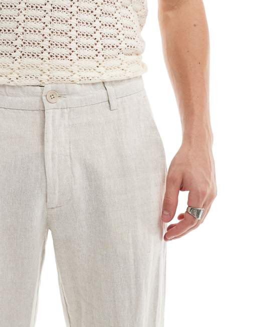 Selected slim fit linen mix suit pants in beige , 2 of 5