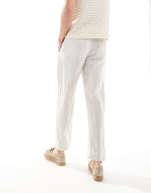 Selected slim fit linen mix suit pants in beige , 4 of 5