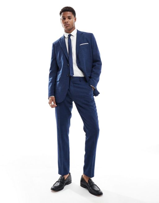 Selected - Slim-fit pantalon van linnenmix in donker marineblauw 